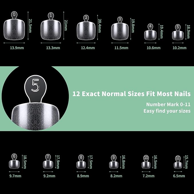 Toe Nail Tips, 216pcs Acrylic Fake Nails Gel Nail Tips Soft, Full Cover Pre-Shaped Matte Clear Press on Nails for Extension, Diy at Home Manicure 12 Sizes