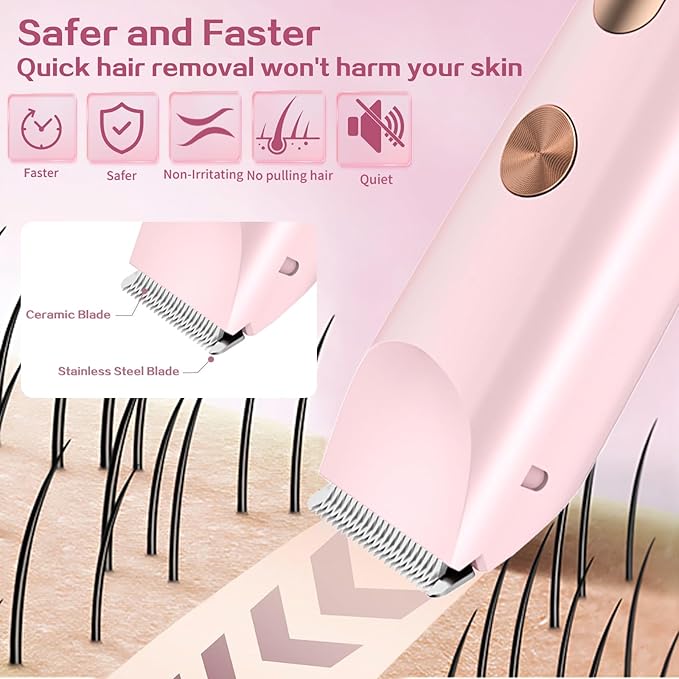 2 in 1 Bikini Trimmer for Women, Dual Head Electric Shaver with LED Display, IPX7 Waterproof Body Pubic Hair Trimmer Rechargeable Womens Electric Razor for Armpit Leg Body Facial Wet & Dry Use