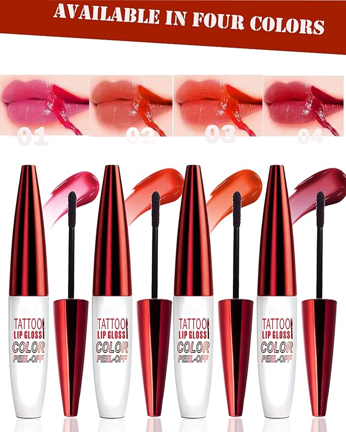 2 Pcs Red Nude Pink Peel Off Lip Stain,Matte Peel Off Lip Gloss Long Lasting Lip Liner Stain Peel Off Lip Tint, Waterproof Lip Liner Stain High Pigmented Lipstick Women's Lip Color Makeup Gift-03+04
