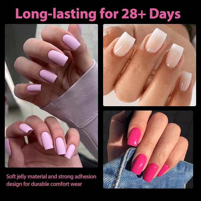 UNA GELLA Nail Tips Square: 504PCS Short Square Nail Tips Pre Etched Gel Fake Nails Tips, No C Curve For Women DIY Nail Extension French Style Salon Home Full Cover Soft Acrylic False Tips 12 Sizes