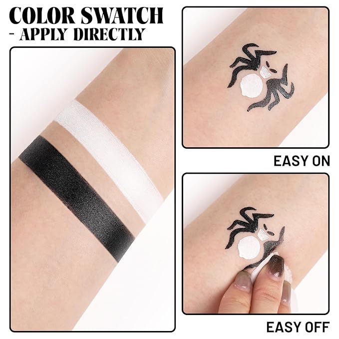 Black and White Face Paint Skeleton Makeup Kit Halloween Character Set for Kids Adults, Safe Non-Toxic Skull/Ghoul Face Painting Kit for Stage, Costume Parties, Dress Up Cosplay & Special FX Make-Up