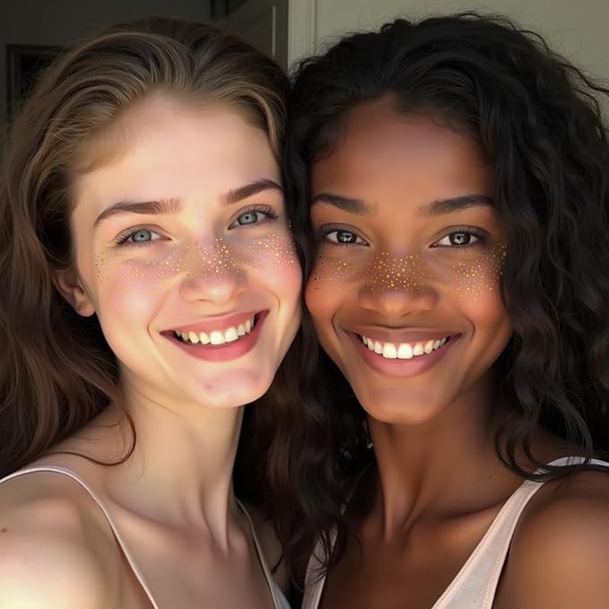 6PCS Glod Glitter Freckles Tattoo, Gold Freckles Temporary Face Tattoos, Gold Star Freckle, Body Face Glitter for Women Girls, Waterproof Long-Lasting Party, Festival, Concert Makeup Accessories