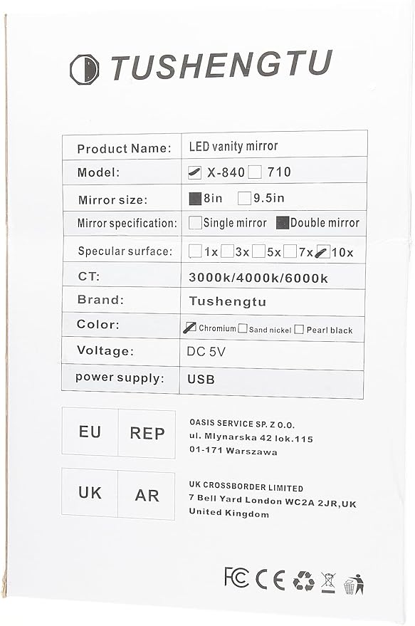 Rechargeable Wall Mounted Lighted Makeup Vanity Mirror with 10X/1X Magnification for Shaving, 8Inch Brushed Nickel Magnifying Mirror Makeup Wall Mounted with Light,13 Inch Extendable (8CB-N10X)