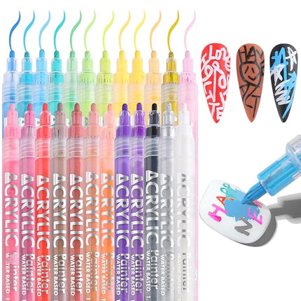 24 Colors Nail Polish Pen Set, Nail Art Pens for Painting, Black White Liner Gel Polish, Dotting French Tips Drawing Liner Brush Pen, Waterproof Acrylic Marker Pen, Nail Art Decoration Kit