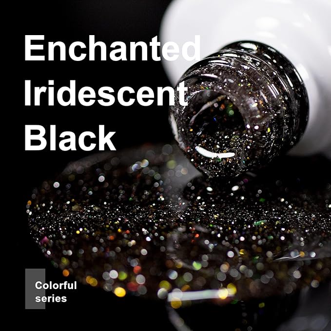 RARJSM Reflective Glitter Gel Polish Black Sequins Sparkling Glitter Iridescent Shimmer Gel Disco Glitters Sparkle Diamond Holographic Gel Soak off Nail Art Design Salon DIY at Home