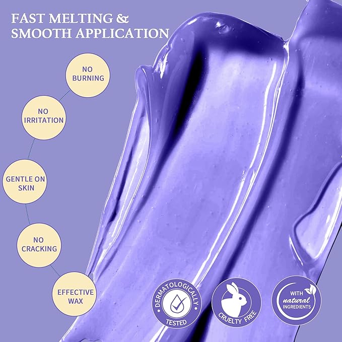 Maxpearl 2.5LB Hard Wax Beads for Hair Removal, Natural Lavender Formula - Brazilian Waxing, Sensitive Skin, Face, Underarms, Legs, Back, Chest and More, with 20 Applicators, Purple