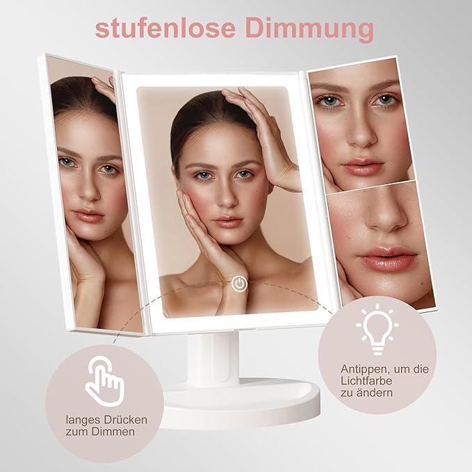 S'bagno LED Makeup Mirror with 1X/2X/5X Magnification, Dimmable Light, Rotation for Beauty, Makeup, Skincare & Grooming