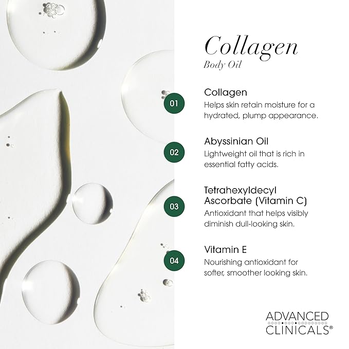 Advanced Clinicals Hydrating Collagen Oil For Body & After Shower | Visible Anti Aging Skincare Moisturizer Collagen Body Oils For Women & Men Helps Soften Appearance Of Crepey Skin, Large 12 Fl Oz