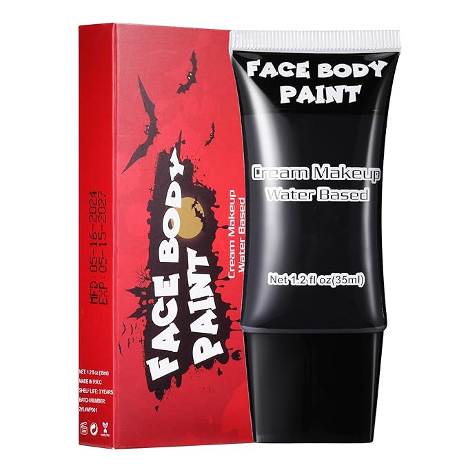 Black Face Paint, Water Based Full Body Paint Halloween Makeup,Cream Face Paint & Body Paint For Adults Skull Joker Vampire Skeleton SFX Cosplay Costumes 1.2 fl oz (35ml)