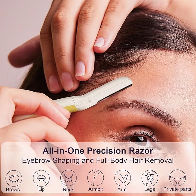 Dermaplane Razor - Facial Razor for Women - Dermaplaning Tool, with 19 Microblades for Face, Peach Fuzz Remover, Remove Facial Hair for Smoother Skin and Perfectly Shape Brows, Solar Veil