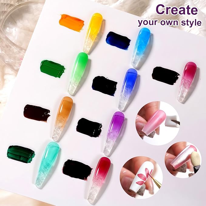 Gradient Painting Gel, 9 Colors Ombre Gel Nail Polish Jelly Gel Transparent Effect Summer Nails for Pigment Pat Aura Nails French Manicure Soak Off UV Dopamine Fructose
