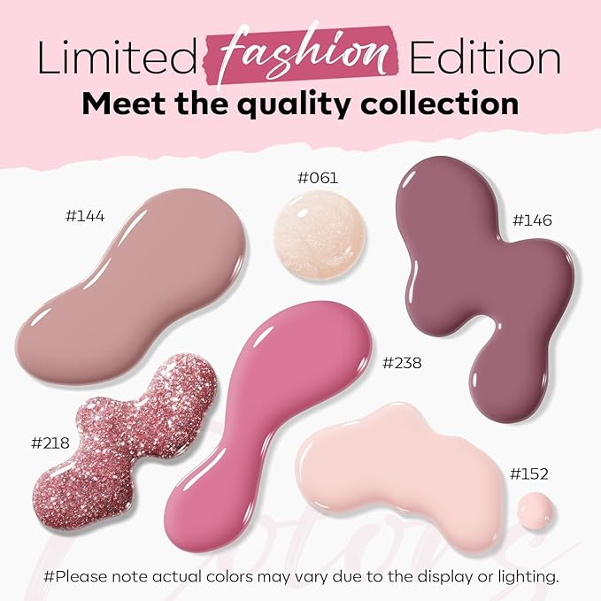 modelones Nail Polish Set 6 Colors, Milky White Pink Mini Nail Lacquer Kit Shimmer Nude Light Creamy Pink Glitter Violet Red Quick Dry Nail Art, DIY Home Travel Salon Manicure Gift for Women Girls