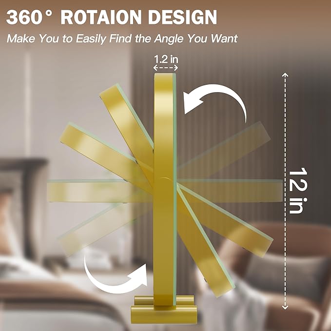 Gold Vanity Mirror, 12 Inch Makeup Mirror with Lights, Large Lighted Vanity Mirror, Light Up Mirror with Smart Touch 3 Colors Dimmable, Tabletop, 360° Rotation