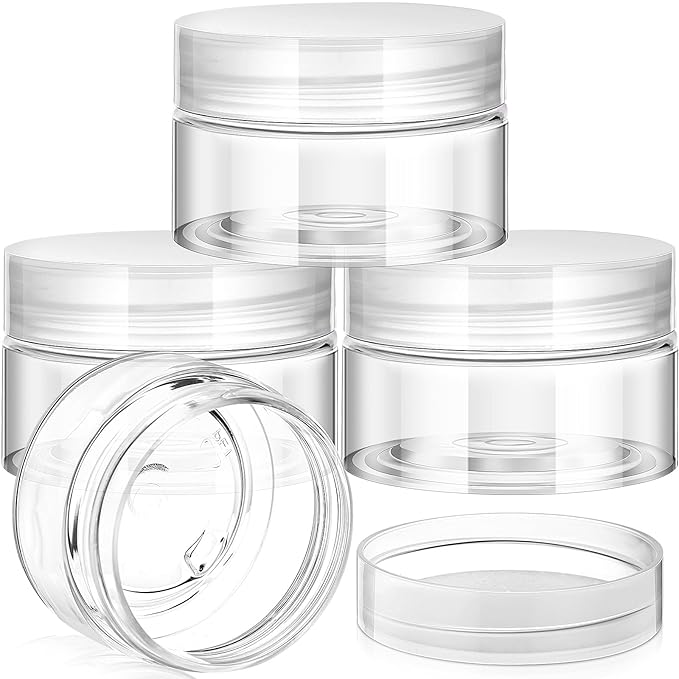 Patelai 4 Pieces Round Wide-mouth Leak Proof Plastic Container Jars with Lids for Travel Storage Makeup Beauty Products Face Creams Oils Salves Ointments DIY Making (1 Ounce,Clear)