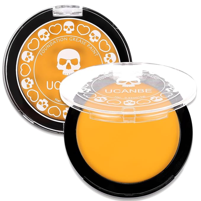 UCANBE Yellow Face Body Paint Makeup Foundation, Professional Cream Greasepaint for Kids & Adults, Non-Toxic SFX Makeup Facepaint Kit for Halloween Parties, Minions Emoji Lion Tiger Costume & Cosplay