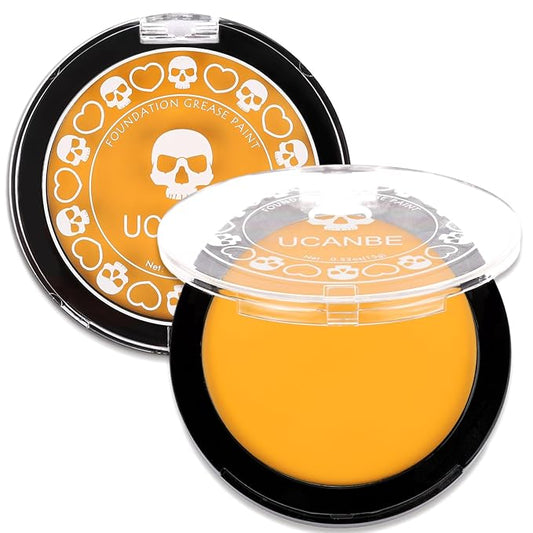 UCANBE Yellow Face Body Paint Makeup Foundation, Professional Cream Greasepaint for Kids & Adults, Non-Toxic SFX Makeup Facepaint Kit for Halloween Parties, Minions Emoji Lion Tiger Costume & Cosplay