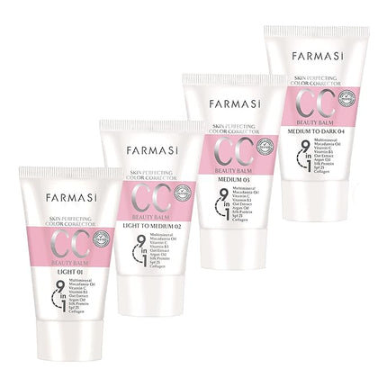 FARMASi CC Color Control Cream, Natural and Flawless Finish, Enriched Formula with Multimineral & Spf 25+, All-Day Hold, All Skin Types, 1.7 fl. oz, Light