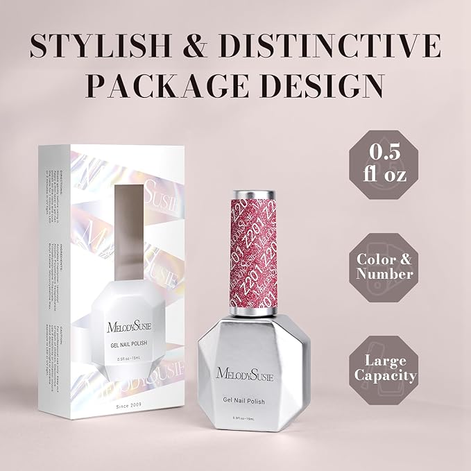 MelodySusie Pink Glitter Gel Nail Polish,0.5fl oz Nails Soak Off UV LED Strawberry Sparkle Pink Gel Polish Gift for Women Nail Art Manicure Salon DIY Nail Design Decoration at Home-z201-A2619