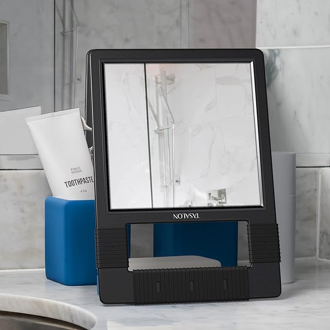 TASALON Hand Mirror, Handheld Mirror Unbreakable Shatterproof with Silicone Handle for Barber, Shower, Makeup and Salon - Black