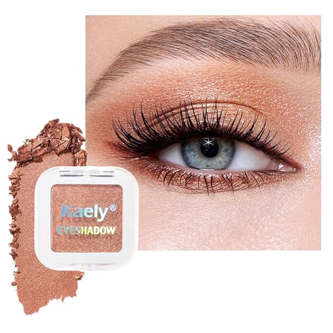 Light Brown Champagne Colored Glitter Eyeshadow – Champagne Copper Shimmer Eye Shadow, Daily Waterproof Long-Lasting Eyeshadow Powder Palette for Women Neutral Eye Makeup sombras para ojos 01
