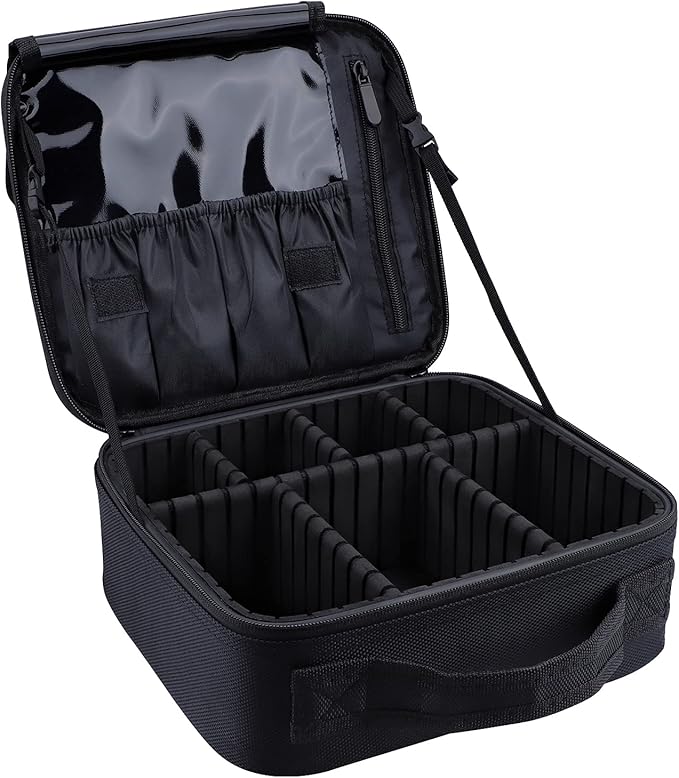 Travel Makeup Bag 10.4" Makeup Train Case Portable Artist Make Up Organizer Case with Adjustable Dividers Oxford Cloth Storage Case for Cosmetics Makeup Brushe (Black)