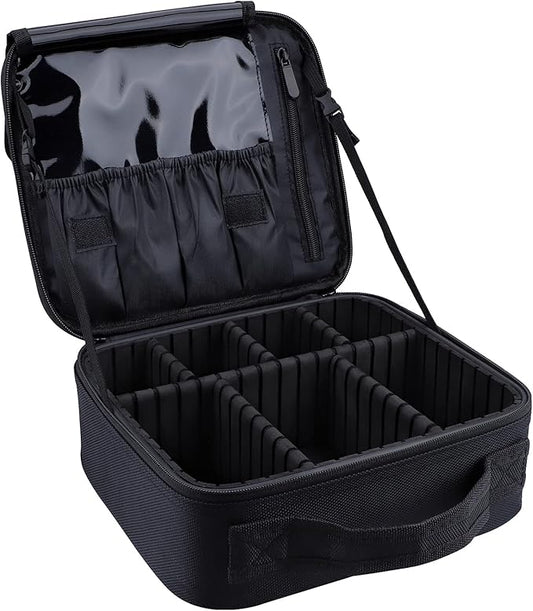 Travel Makeup Bag 10.4" Makeup Train Case Portable Artist Make Up Organizer Case with Adjustable Dividers Oxford Cloth Storage Case for Cosmetics Makeup Brushe (Black)