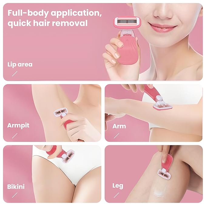 Women Razors for Sensitive Skin, Travel Razors Shaving Kit Essential - 5-Blade for Sensitive Skin - Bikini, Legs, Underarms - 1 Handle & 3 Refill Cartridges - Pink