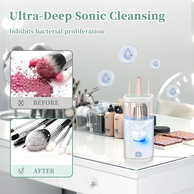 Electric Makeup Brush Cleaner Machine, Ultimate Efficient Automatic Cleaner for All Types of Makeup Brushes- Transparent