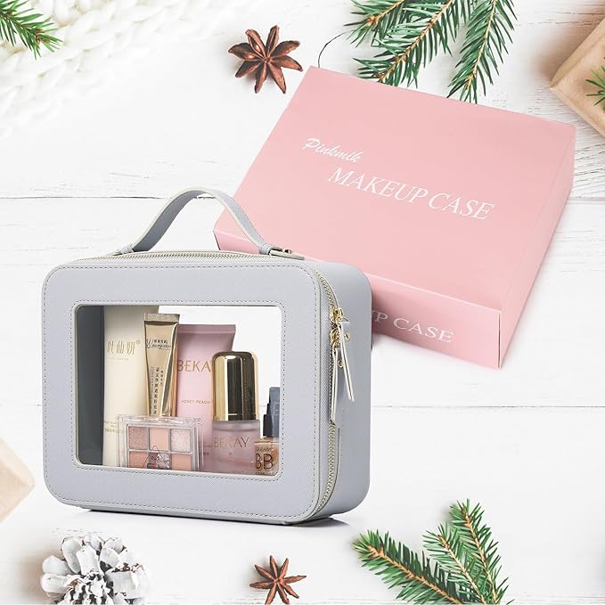 Pinkmik Clear Makeup Bag Waterproof Travel Case for Cosmetics and Toiletries Women's Makeup Organizer and Car Bag with Zipper (Gray, L)