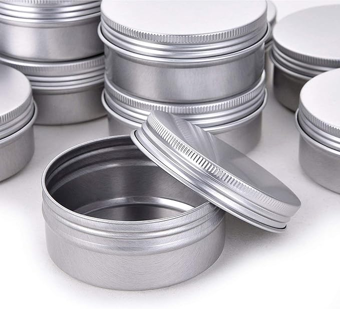 Silver 1 Ounce Aluminum Tin Jar Refillable Containers 30ml Aluminum Screw Lid Round Tin Container Bottle for Cosmetic,Lip Balm, Cream, 30 Pcs