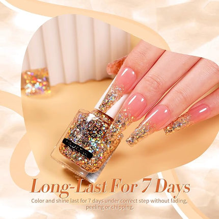 Born Pretty Holographic Nail Polish Champagne Gold Glitter Sequins Nail Polish 10ML Christmas New Year Gift