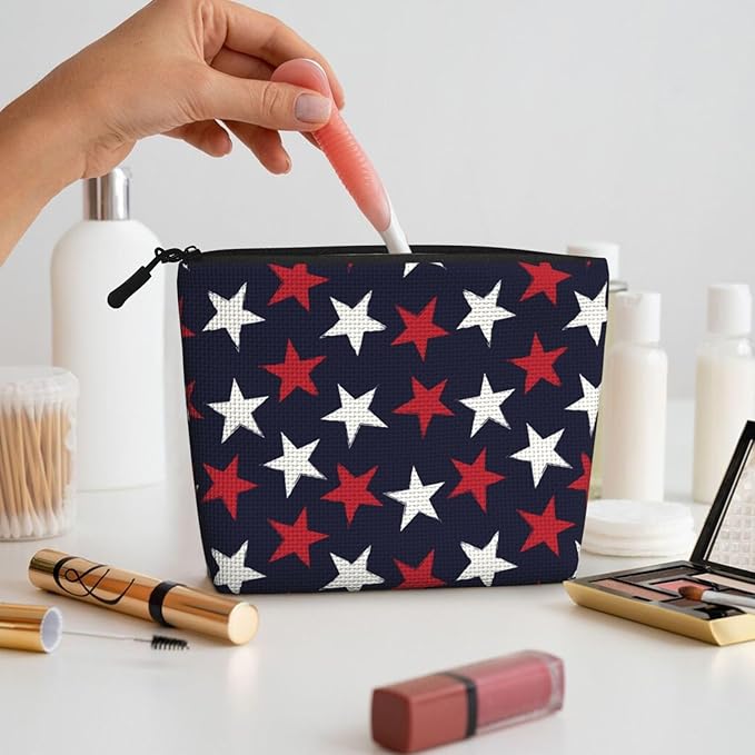 MOLAIGIN Patriotic Independence Day Usa Flag Freedom Stars Cosmetic Bag For Women, Travel Makeup Bag, Toiletry Zipper Bag, Large Capacity Aesthetic Cases