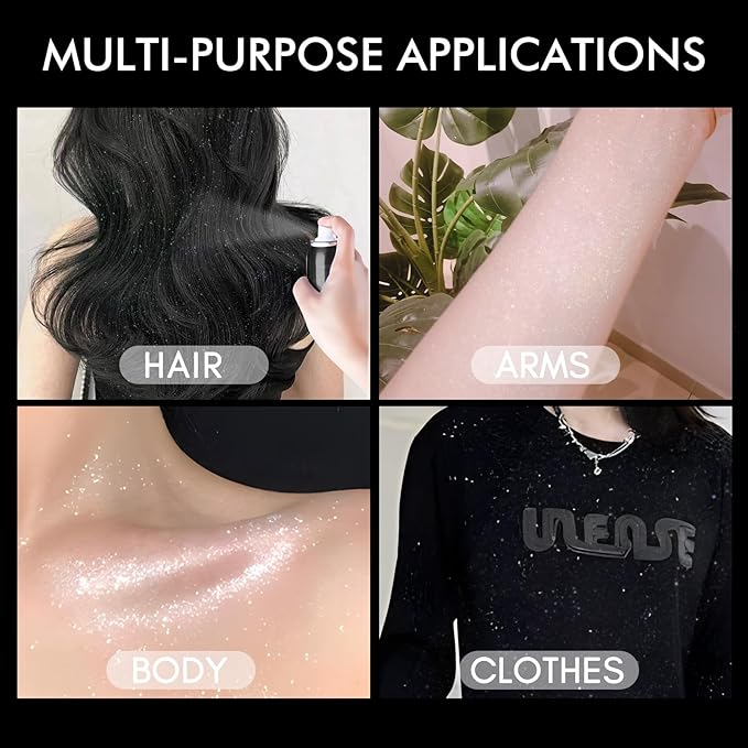 Body Glitter, Body Glitter Spray, Glitter Spray for Hair and Body, Long-Lasting and Quick-Drying Silver Glitter Hairspray Suitable for Stage, Festival Rave and Makeup Prom (2.11 Fl Oz)