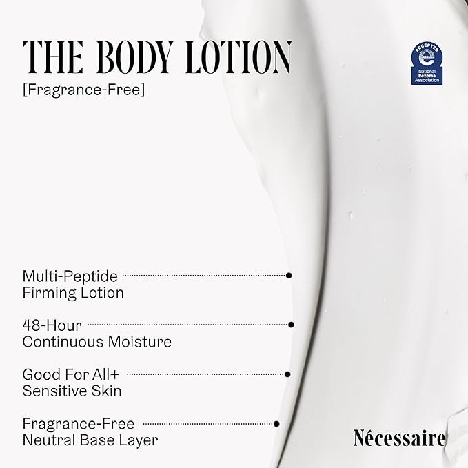 Nécessaire The Body Lotion with Pump. Fragrance-Free. Multi-Peptide Firming Lotion to Moisturize, Firm, Strengthen. 2.5% Niacinamide, Vitamin C/E + Omega 6/9. 450ml / 15.2 fl oz