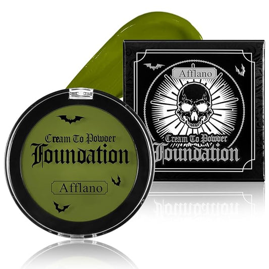 Ogre Green Face Body Paint, Witch Green Full-Coverage Cream to Powder Foundation Makeup, Non-Toxic Face Painting for Hulk Hunting, Frankenstein,Wicked Ogre,Halloween SFX Makeup, Cosplay,Theater,Stage