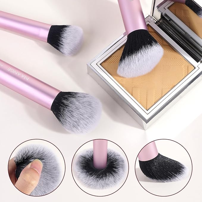 MAANGE 16PCS Makeup Brush Set Travel Makeup Brushes for Liquid Powder Contour Concealer Cream Cosmetics Blending Eyeshadow Eyeliner (Pink)