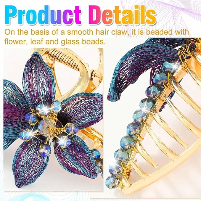 CAKURE Flower Claw Clip Sparkly Hair Claw Clip Fancy Hair Accessoreis for Women