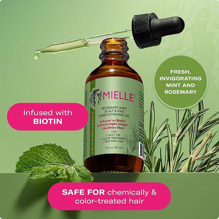Mielle Organics Rosemary & Mint Hair Oil - Strengthening Biotin Oil Infused Frizzy & Damaged Hair Care - Split Ends & Dry Scalp Treatment to Support Longer, Healthier Strands, 2oz
