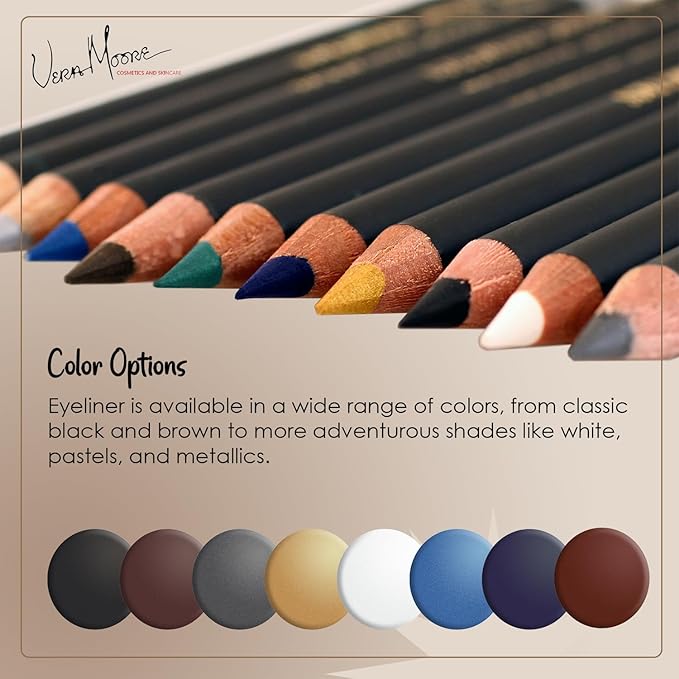 Vera Moore Slim Eye Liner Pencil, Smooth Formula, Hypoallergenic and Vegan, Smudge-Proof and Waterproof Application, Bold and Defined Lines Eyeliner, (0.05 Oz) (Ocean Eyeliner)