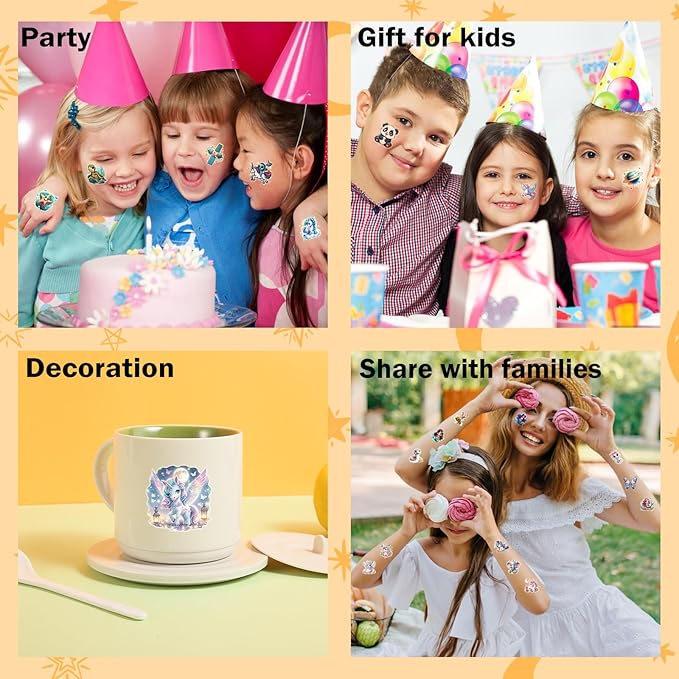 Glow in Dark 3D Temporary Tattoos for Kids, 117 Unicorn Mermaid Truck Dinosaur Space Cartoon Animal Waterproof Fake Tattoos, Luminous Small Stickers for Boys Girls Birthday Party Favor