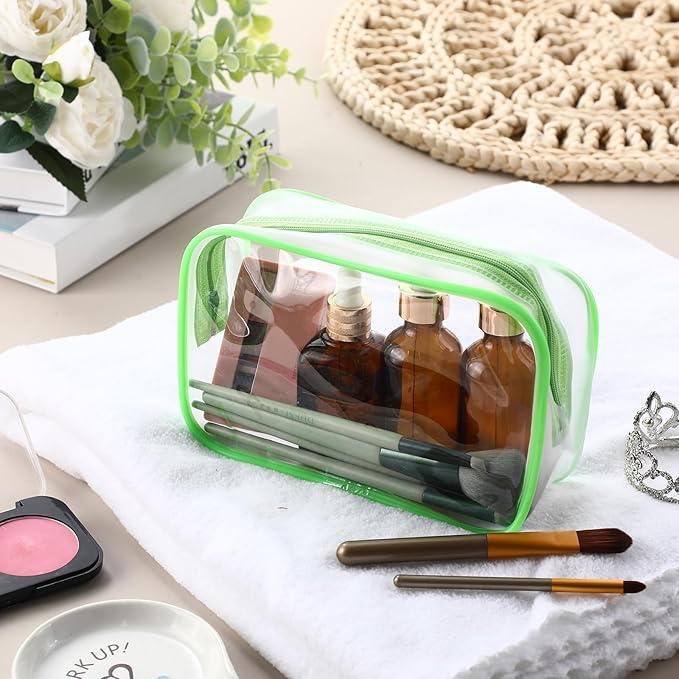 Weewooday 12 Pieces Clear Makeup Bags Cosmetic Storage Bags PVC Zipper Pouches Travel Waterproof Makeup Plastic Case for Women Organizing Toiletries Traveling Bathroom(Medium,Green)