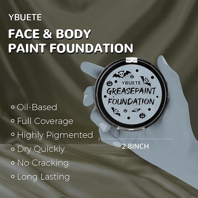 Grey Cream Face Body Painting Foundation, Professional Waterproof Oil Based Grey Face Paint Halloween SFX Skeleton Ghost Goth Cosplay Makeup Face Paint for Adult Costume Party