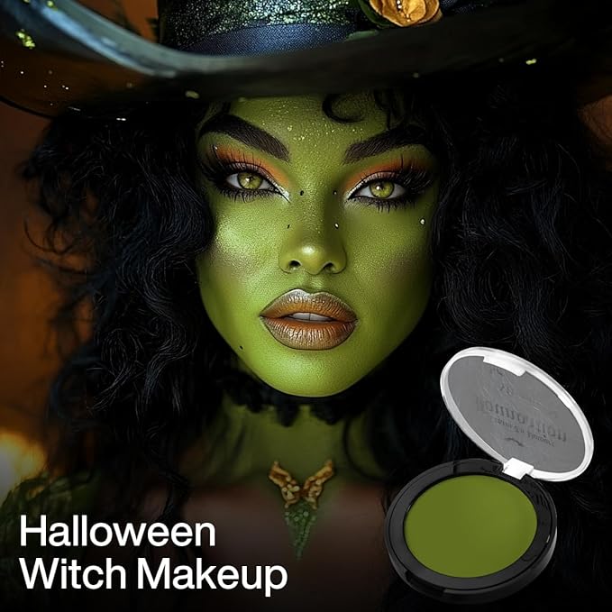 Green Face Paint Foundation for Wicked Witch Makeup - Waterproof High Pigment Concealer, Smooth Texture Greasepaint, Matte Goth for Witch Costume, Halloween, St. Patrick's Day