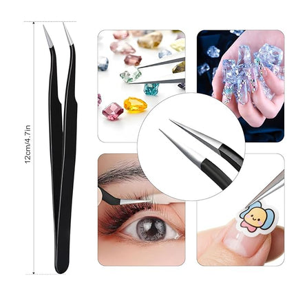 Vikerer Rhinestone Picker Tool, Dual-ended Rhinestones Applicator Nail Art Design Tool, 2 Pack Acrylic Handle Nail Pen with 4 Extra Wax Tips and1 Tweezer