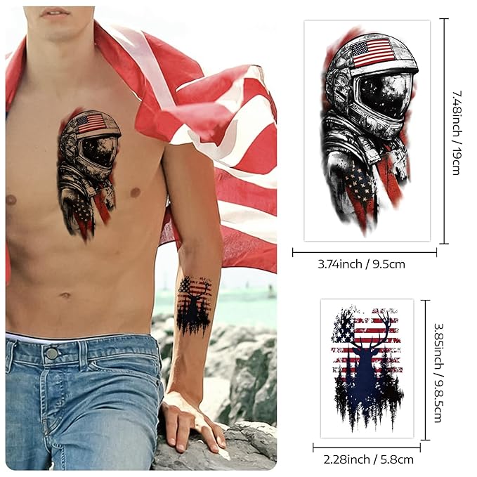 77 Sheets Independence Day Temporary Tattoos, USA Flag Patriotic Waterproof Fake Tattoos, Red White and Blue Party Supplies Tattoo for 4th of July Memorial Day, Veterans Day Tattoos