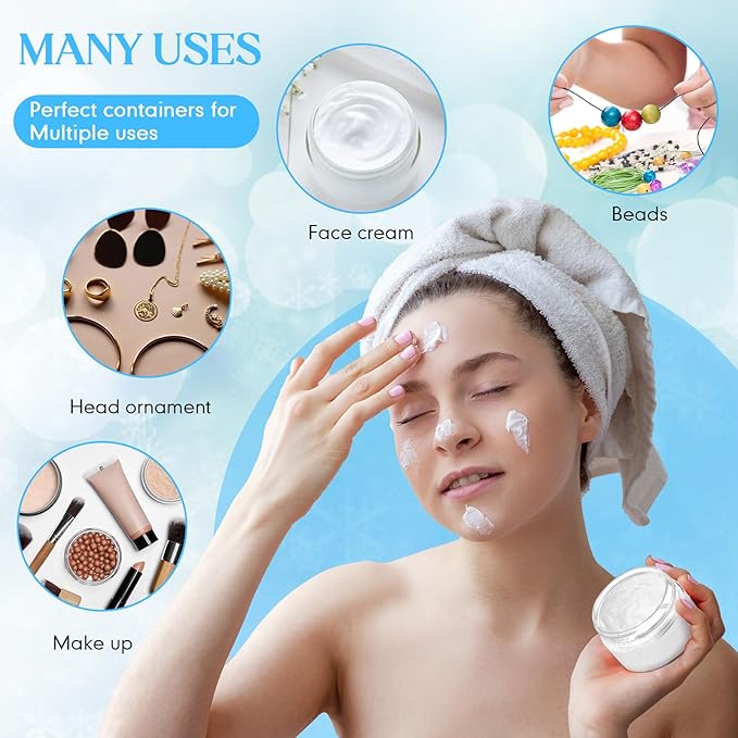 SATINIOR 100 Pcs Plastic Jars with Lids Small Containers Lids Wide Mouth Small Plastic Containers for Lotion Cream Rhinestones Body Butters Travel Storage(8 oz, Blue)