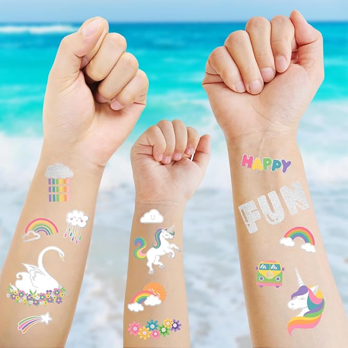 118 PCS Kids Tattoos Temporary for Girls, Unicorn Rainbow Crown Glitter Tattoos, Girls Unicorn Party Decorations Kids Birthday Party Favor Supplies Princess Tattoos Stickers