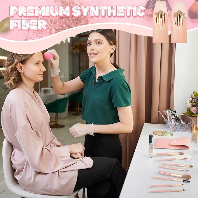 Tioncy 12 Sets Travel Makeup Brush Set Bulk Brushes Bag Bridesmaid Gift Synthetic Fibre Face Make up Brushes Angled Blush Brush for Wedding Bridal Shower Favors Bachelorette Party Gift(Brown)