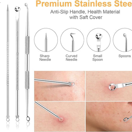 9 PCS Blackhead Remover Tools, Pimple Popper Tool Kit & Comedone Extractor - Professional Acne, Zit, Blemish & Whitehead Removal for Face & Nose, with Stainless Steel Tweezers & Travel Case, UUBAAR