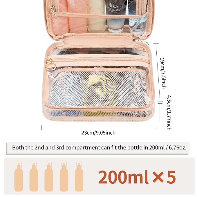 CUBETASTIC Clear Toiletry Bag for Women, Small Travel Bag with 360° Hanging Hook Clear Makeup Bags for Travelling Portable Cosmetic Organizer Case Skincare Pouch